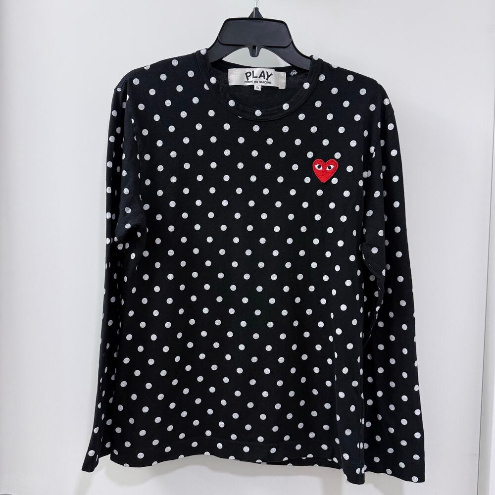 Comme des Garçons PLAY Red Heart Polka Dot Long Sleeve Tee